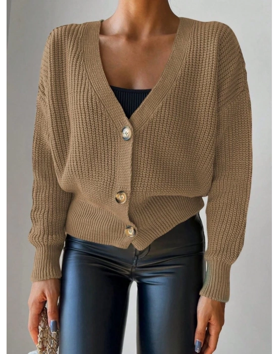 Kadın Uzun Kollu Düğme Detay Triko Bluz