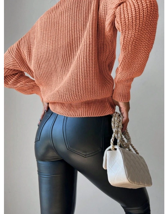 Kadın Uzun Kollu Düğme Detay Triko Bluz