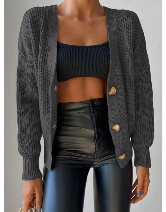 Kadın Uzun Kollu Düğme Detay Triko Bluz