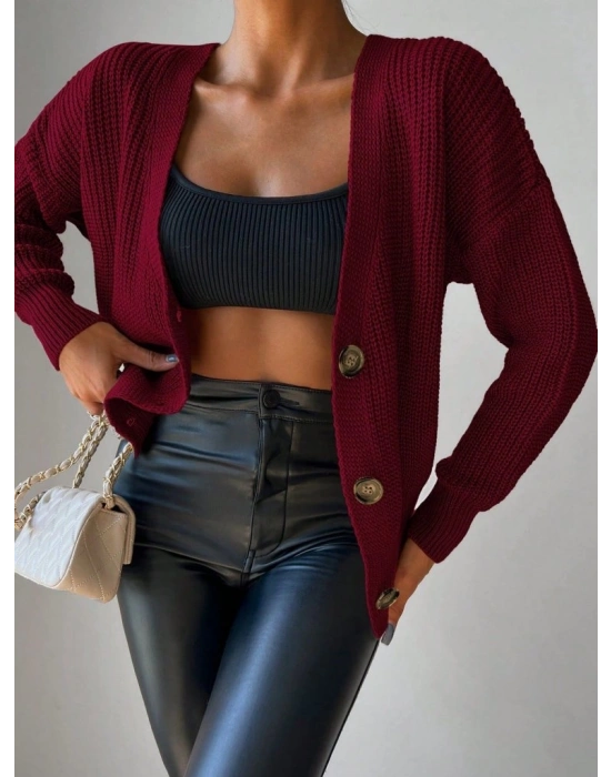 Kadın Uzun Kollu Düğme Detay Triko Bluz