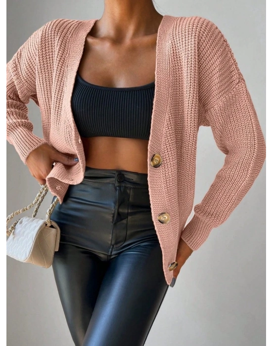 Kadın Uzun Kollu Düğme Detay Triko Bluz