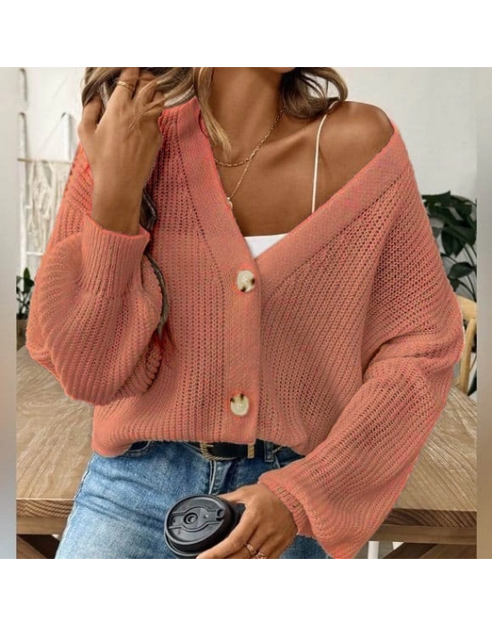 Kadın Uzun Kollu Düğme Detay Triko Bluz