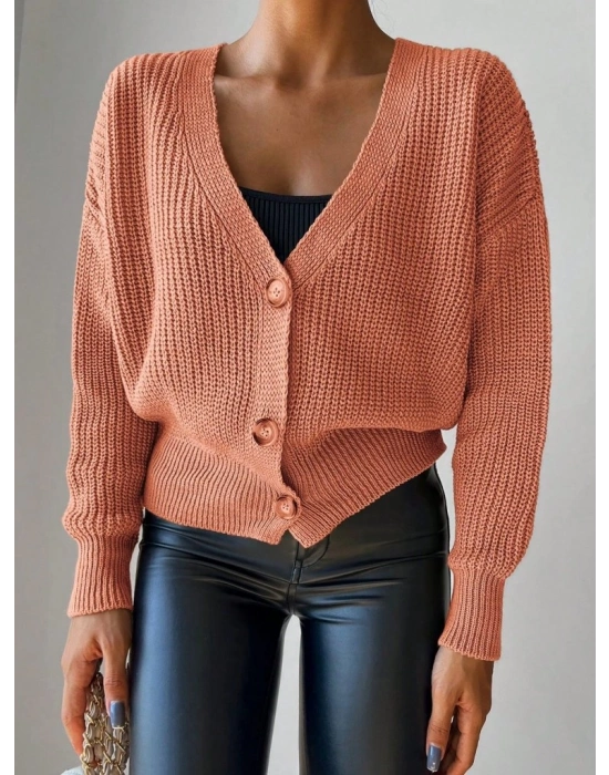 Kadın Uzun Kollu Düğme Detay Triko Bluz