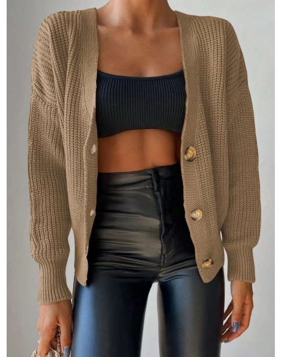 Kadın Uzun Kollu Düğme Detay Triko Bluz