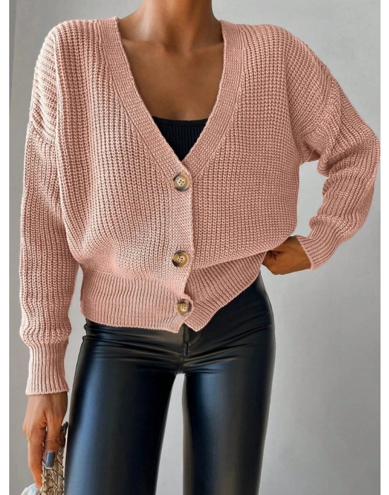 Kadın Uzun Kollu Düğme Detay Triko Bluz