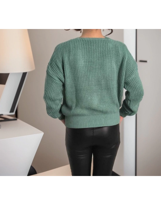 Kadın Uzun Kollu Düğme Detay Triko Bluz