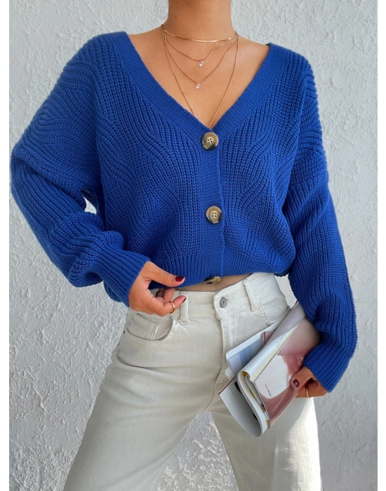 Kadın Uzun Kollu Düğme Detay Triko Hırka