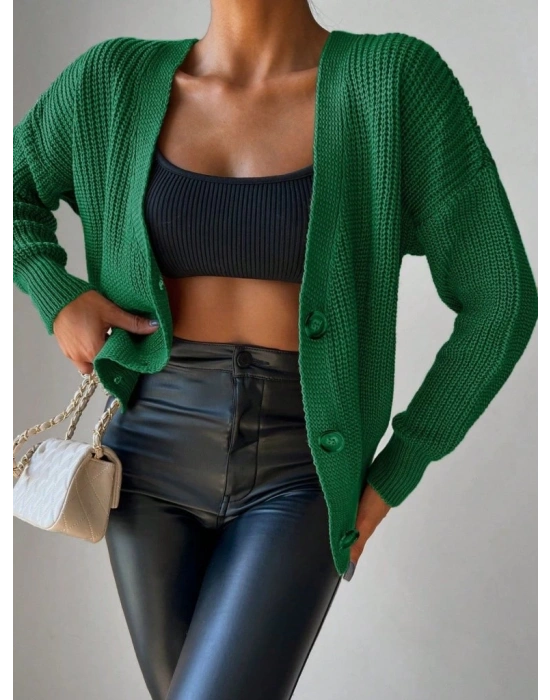 Kadın Uzun Kollu Düğme Detay Triko Hırka