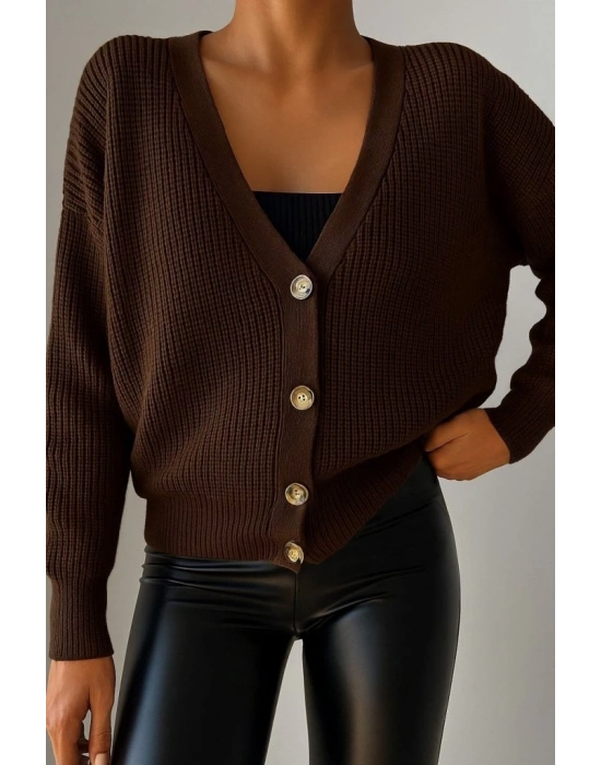 Kadın Uzun Kollu Düğme Detay Triko Hırka