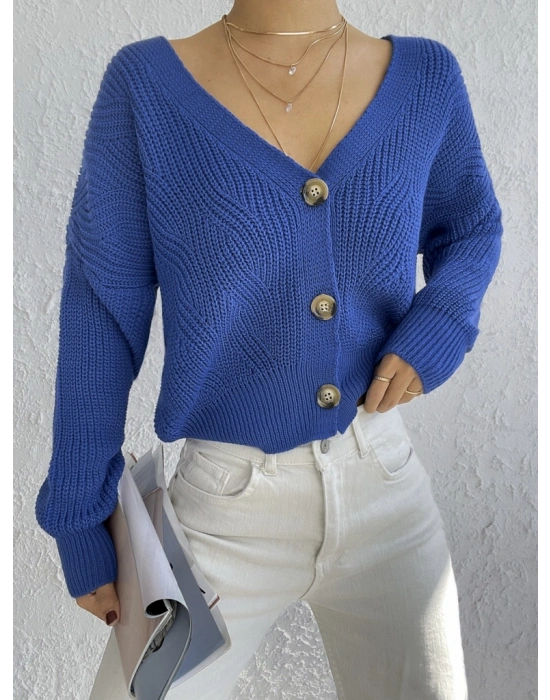 Kadın Uzun Kollu Düğme Detay Triko Hırka