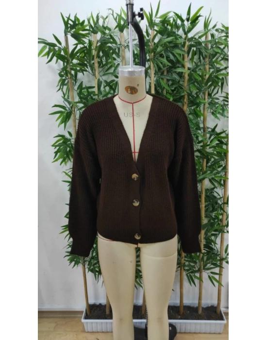 Kadın Uzun Kollu Düğme Detay Triko Hırka