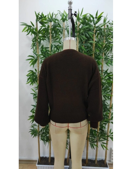 Kadın Uzun Kollu Düğme Detay Triko Hırka