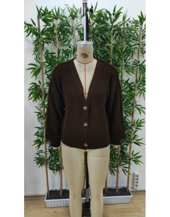 Kadın Uzun Kollu Düğme Detay Triko Hırka