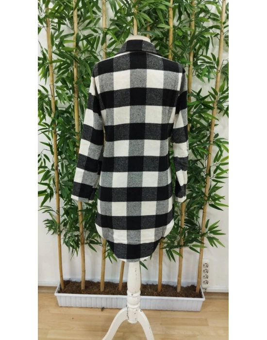 Kadın Uzun Kollu Ekoseli önden Düğmeli Dokuma Uzun Gömlek