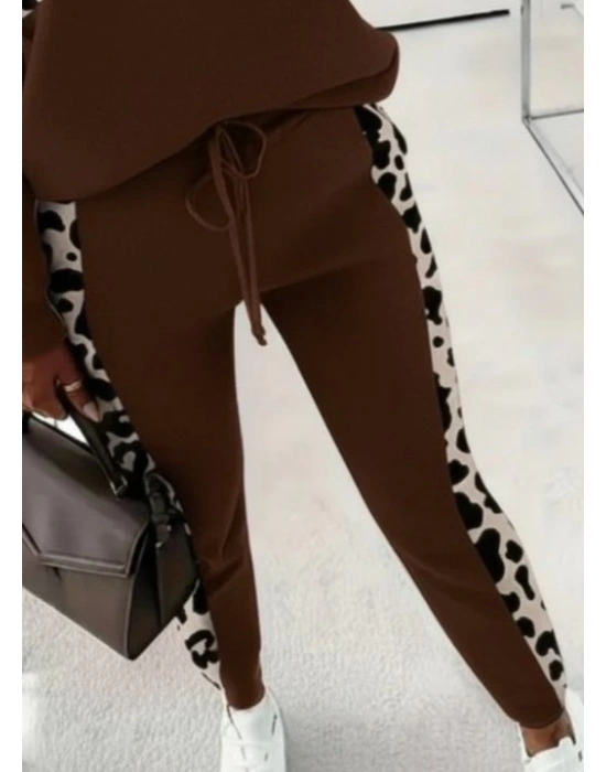 Kadın Uzun Kollu Fermuarlı Karışık Desenli Viskon Iki Iplik Bluz Ve Pantolon Ikili Takım