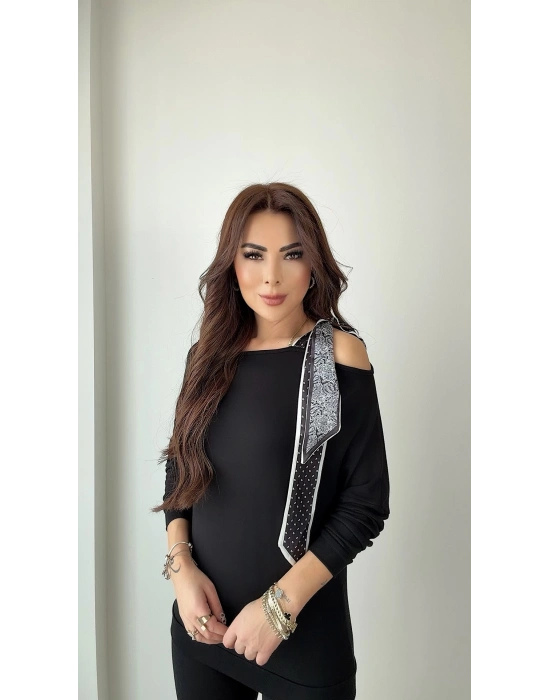 Kadın Uzun Kollu Fular Detay çilek Kumaş Bluz