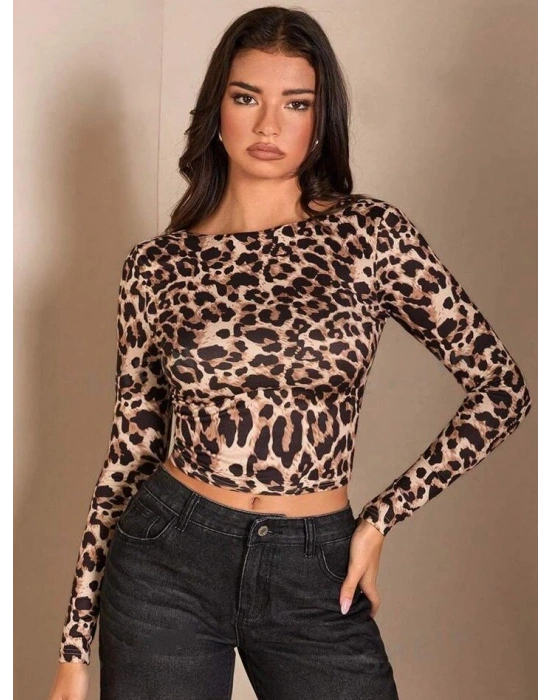 Kadın Uzun Kollu Full ırt Dekolteli Krep Kumaş Bluz