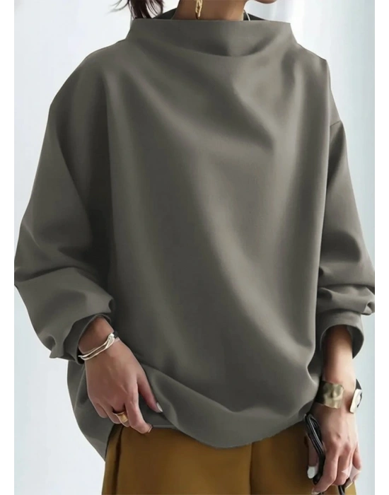 Kadın Uzun Kollu Geniş Balıkçı Yaka Modal Bluz