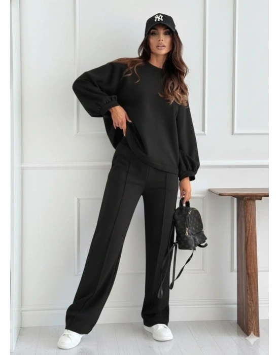 Kadın Uzun Kollu Geniş Kesim Modal Bluz Ve Pantolon Ikili Takım