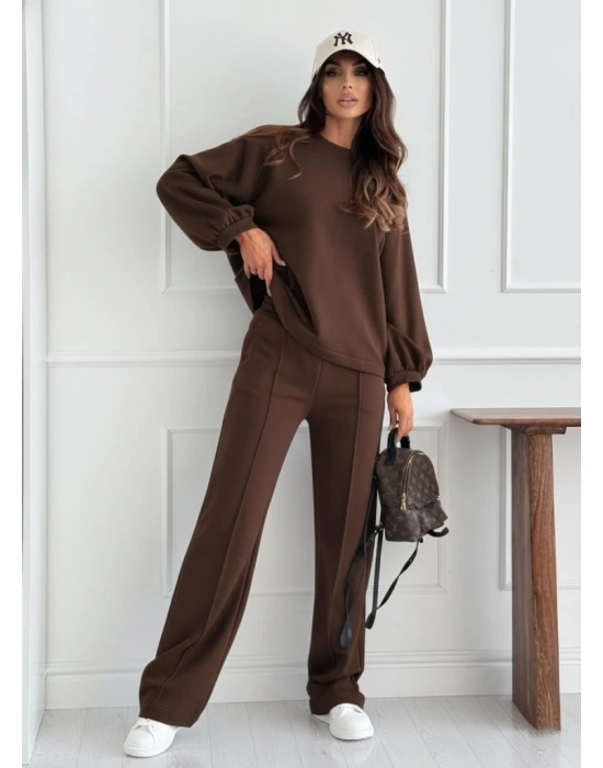 Kadın Uzun Kollu Geniş Kesim Modal Bluz Ve Pantolon Ikili Takım