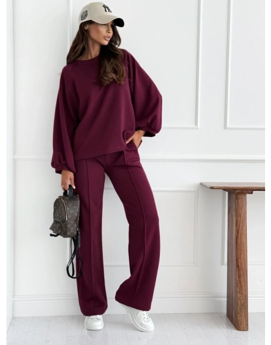 Kadın Uzun Kollu Geniş Kesim Modal Bluz Ve Pantolon Ikili Takım