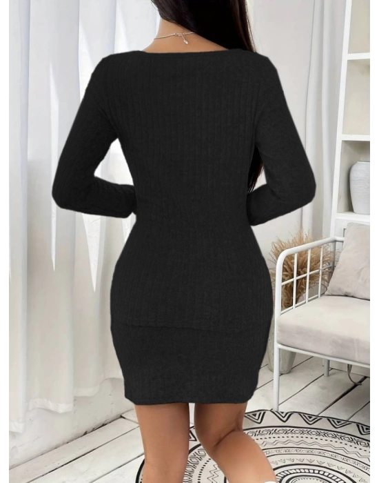 Kadın Uzun Kollu Geometrik Yaka önden Düğmeli şardonlu Kaşkorse Bluz Ve Etek Ikili Takım