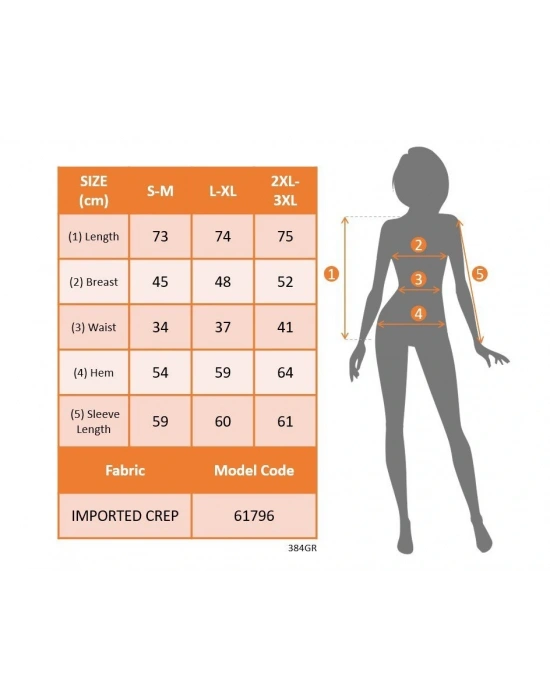 Kadın Uzun Kollu Geometrik Yakalı Belden Oturmalı Ithal Krep Bluz