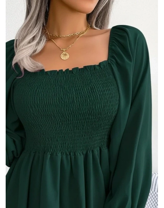 Kadın Uzun Kollu Geometrik Yakalı Gipe Detaylı Krep Bluz