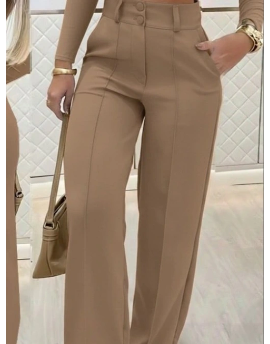 Kadın Uzun Kollu Göğüs Dekolteli Ithal Krep Bluz Ve Pantolon Ikili Takım