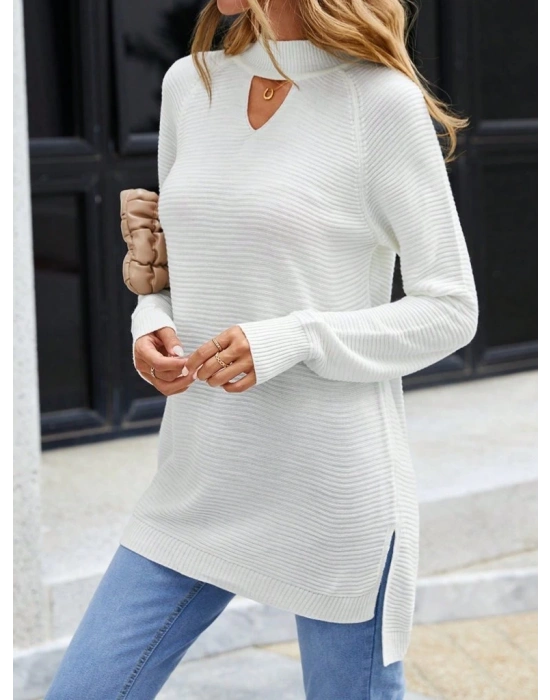 Kadın Uzun Kollu Göğüs Pencere Detay Triko Bluz