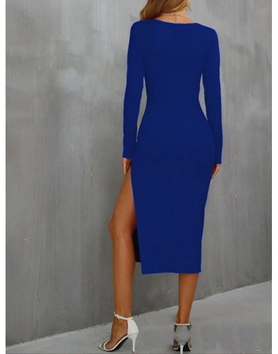 Kadın Uzun Kollu Göğüs Ve Göbek Dekolte Detay Sandy Midi Boy Elbise