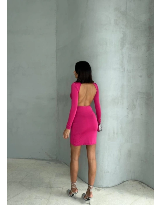 Kadın Uzun Kollu Göğüs Ve ırt Dekolteli Kruvaze Etek Detay Fırsat ürün Mini Elbise