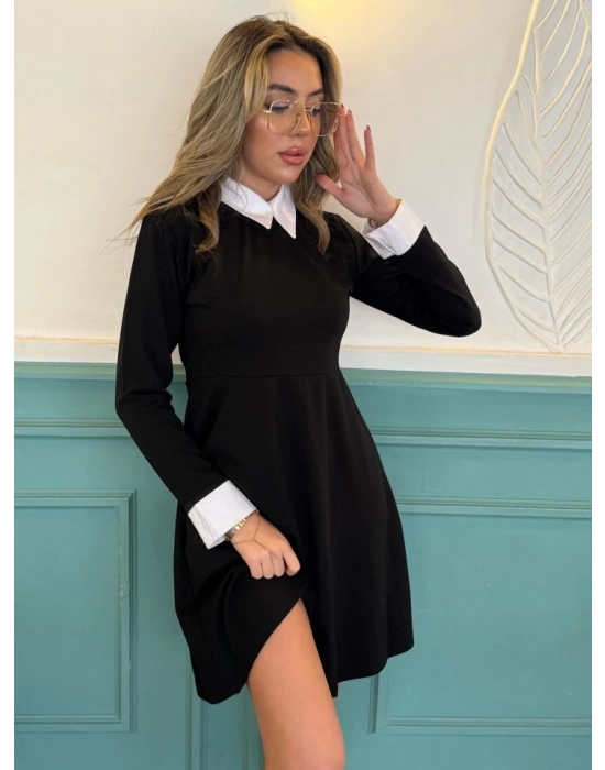 Kadın Uzun Kollu Gömlek Yaka Krep Kumaş Elbise