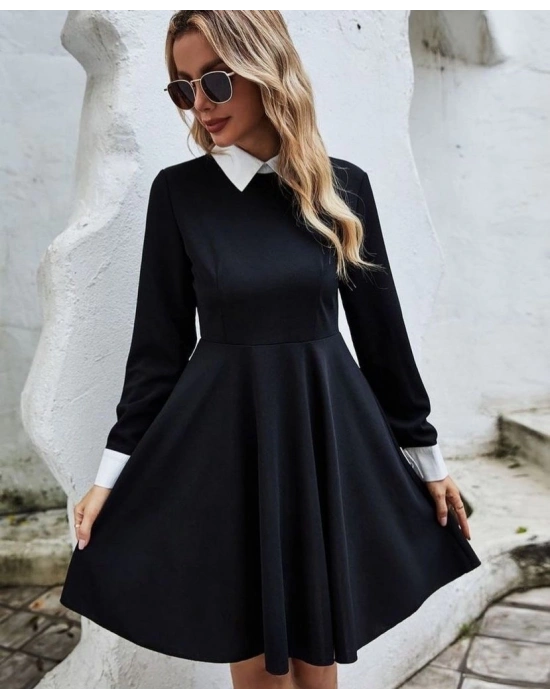 Kadın Uzun Kollu Gömlek Yaka Krep Kumaş Elbise