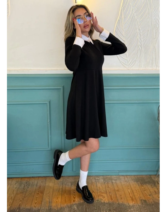 Kadın Uzun Kollu Gömlek Yaka Krep Kumaş Elbise