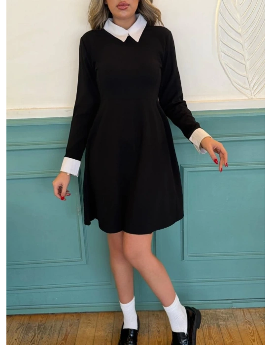 Kadın Uzun Kollu Gömlek Yaka Krep Kumaş Elbise