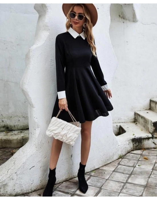 Kadın Uzun Kollu Gömlek Yaka Krep Kumaş Elbise