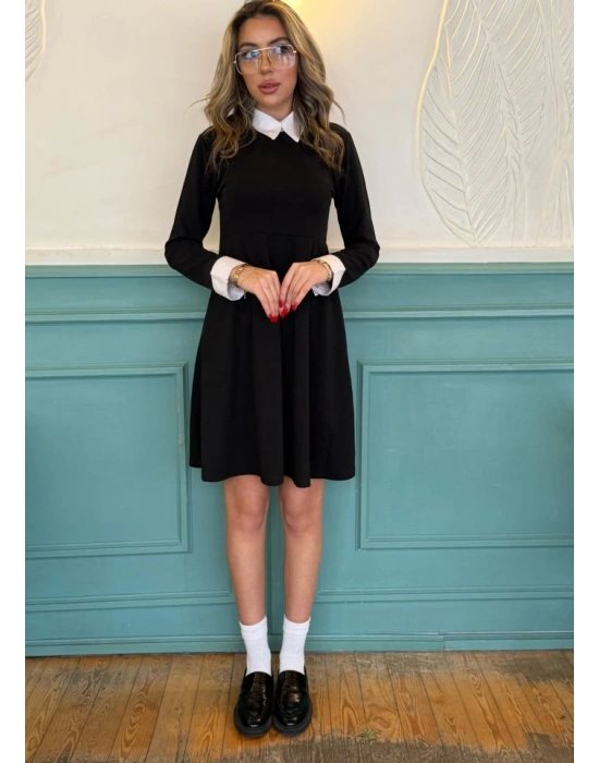 Kadın Uzun Kollu Gömlek Yaka Krep Kumaş Elbise