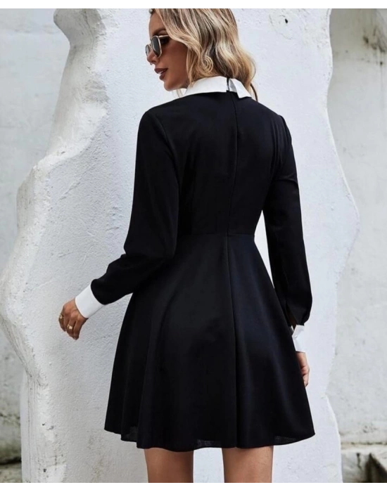 Kadın Uzun Kollu Gömlek Yaka Krep Kumaş Elbise