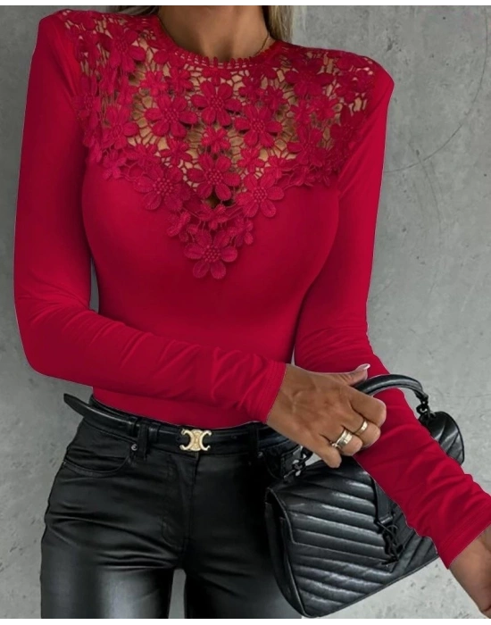 Kadın Uzun Kollu Güpür Detay Dalgıç Bluz