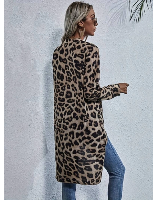 Kadın Uzun Kollu Hakim V Yakalı Leopar Desenli Asimetrik Kesim Süprem Bluz