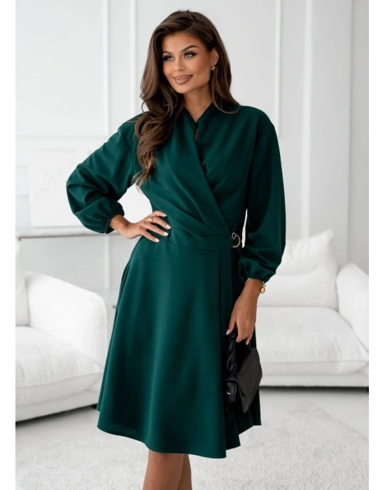 Kadın Uzun Kollu Hakim V Yakalı Yandan Toka Detaylı Ithal Mini Krep Elbise