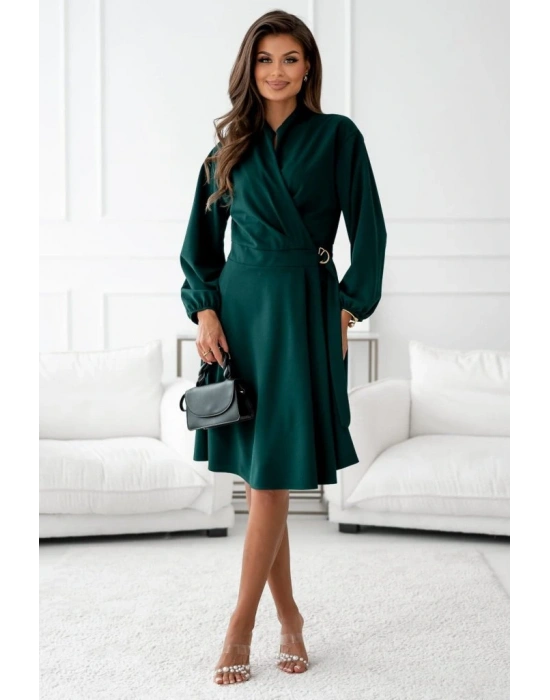 Kadın Uzun Kollu Hakim V Yakalı Yandan Toka Detaylı Ithal Mini Krep Elbise