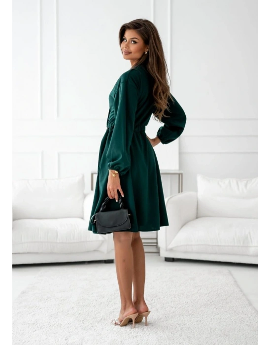 Kadın Uzun Kollu Hakim V Yakalı Yandan Toka Detaylı Ithal Mini Krep Elbise