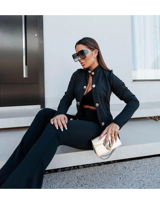 Kadın Uzun Kollu Hakim Yaka önden Düğmeli Atlas Ceket