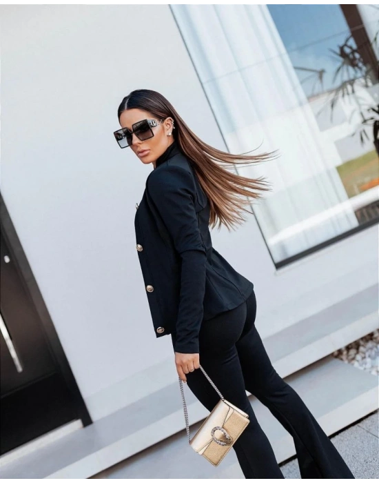 Kadın Uzun Kollu Hakim Yaka önden Düğmeli Atlas Ceket