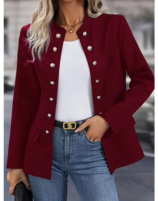 Kadın Uzun Kollu Hakim Yaka önden Düğmeli Kısa Atlas Ceket
