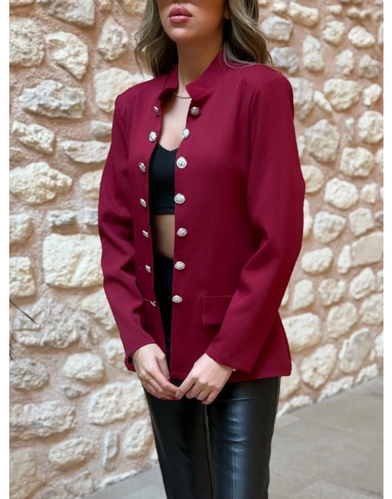 Kadın Uzun Kollu Hakim Yaka önü Açık Düğme Detaylı Atlas Ceket