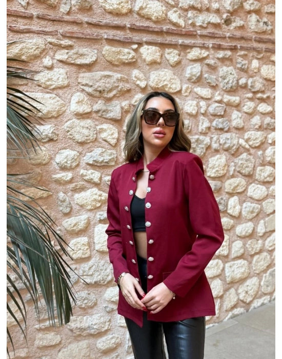 Kadın Uzun Kollu Hakim Yaka önü Açık Düğme Detaylı Atlas Ceket