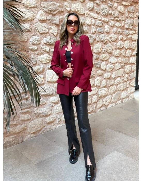 Kadın Uzun Kollu Hakim Yaka önü Açık Düğme Detaylı Atlas Ceket